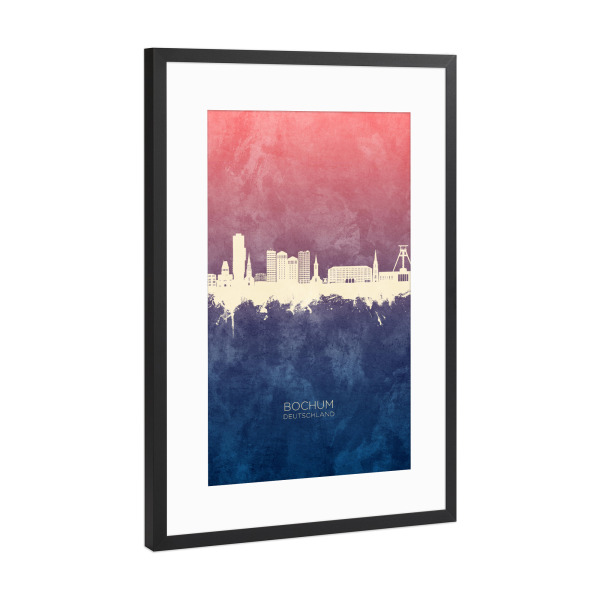 Poster mit Rahmen Schwarz (Metallic) "Bochum Germany Skyline BlueRose" artboxONE - Städte