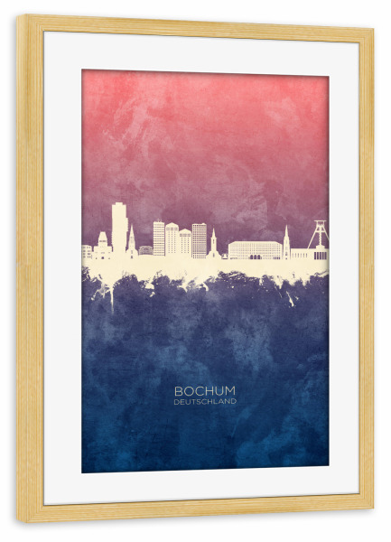 Poster mit Rahmen kiefer "Bochum Germany Skyline BlueRose" artboxONE - Städte