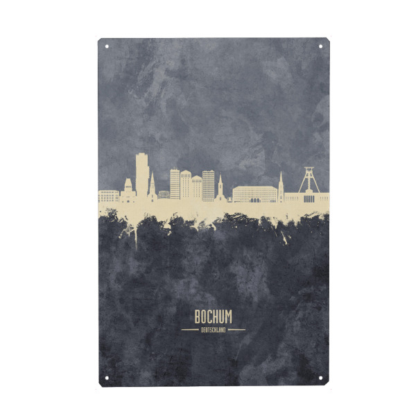 Holzbild "Bochum Germany Skyline Grey" artboxONE - Städte - Bochum,Deutschland,Skyline,Cityscape,Stadtbild,Watercolor,Painting,City,Stadt,Germany