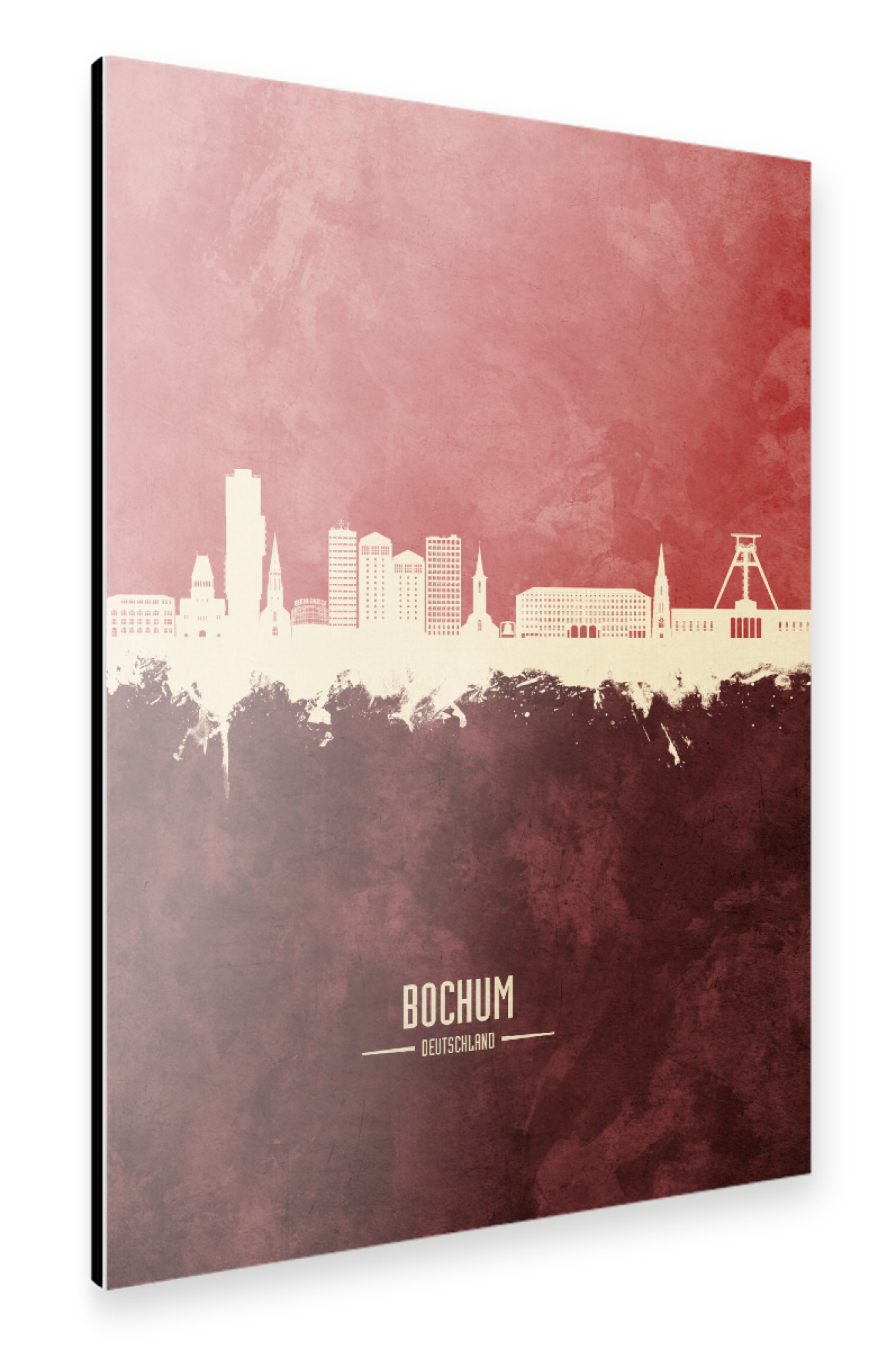 Alu-Dibond "Bochum Germany Skyline Dark Red" 75x50 cm artboxONE
