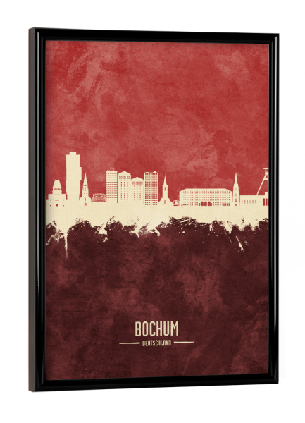 Poster mit schwarzem Rahmen "Bochum Germany Skyline Dark Red" artboxONE - Städte