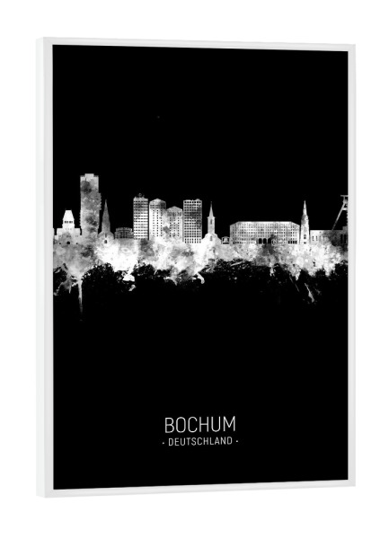 Poster mit weißem Rahmen "Bochum Germany Skyline Invert" artboxONE - Städte,Schwarzweiß