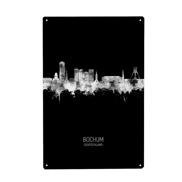 Metall Poster "Bochum Germany Skyline Invert" artboxONE - Städte,Schwarzweiß