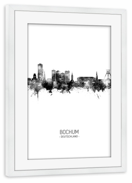 Poster mit Rahmen weiß "Bochum Germany Skyline BW" artboxONE - Städte,Schwarzweiß