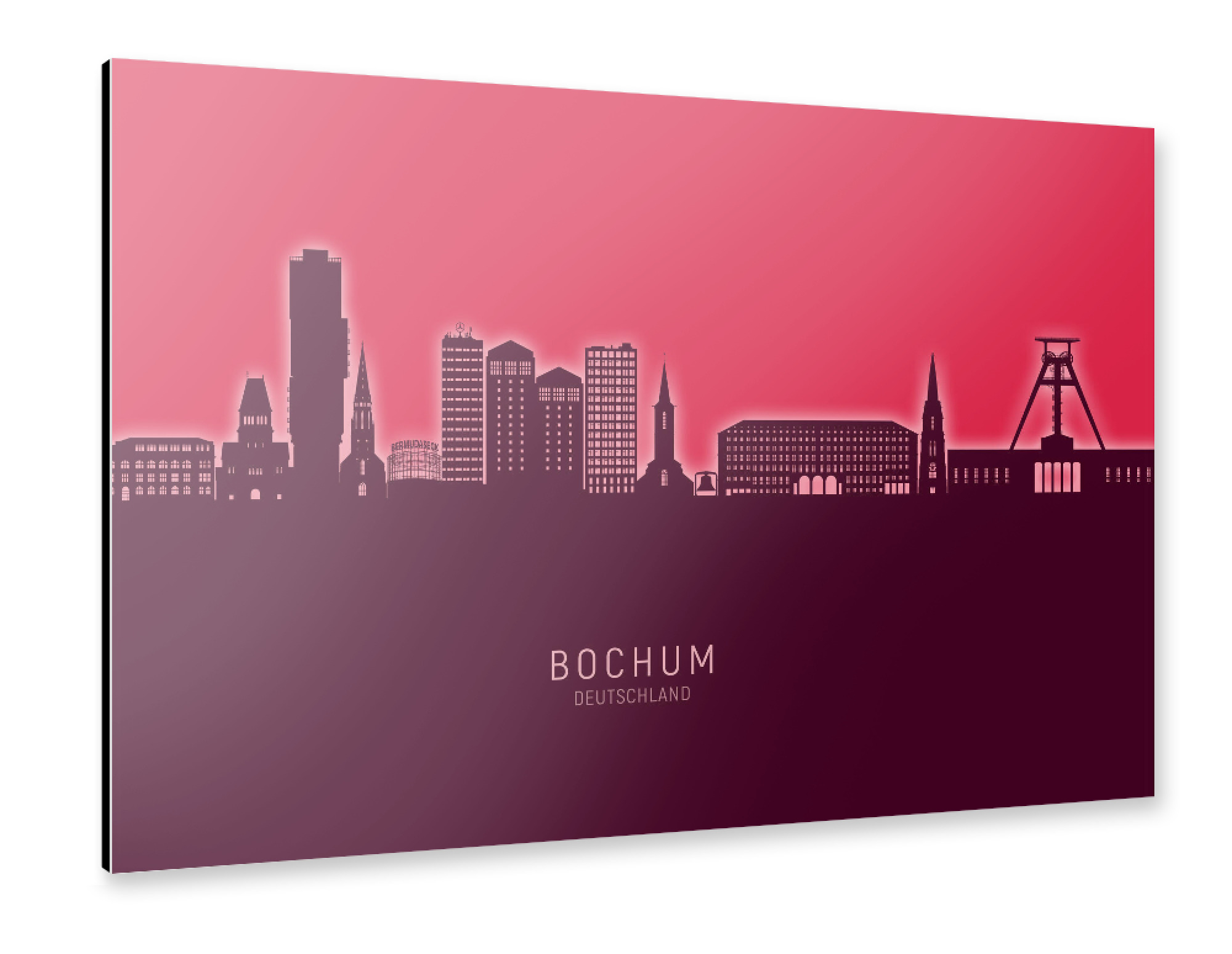 Alu-Dibond "Bochum Germany Skyline Glow Red" 30x20 cm artboxONE