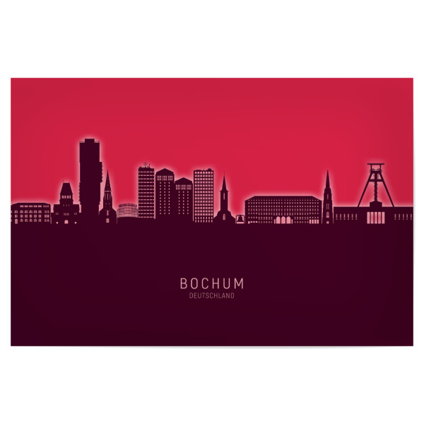 Poster 30x20 cm "Bochum Germany Skyline Glow Red" artboxONE - Städte