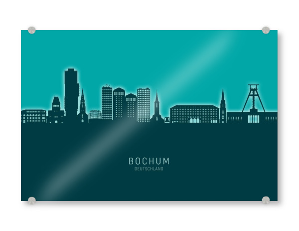 Acrylglasbild "Bochum Germany Skyline Glow Teal" artboxONE - Städte