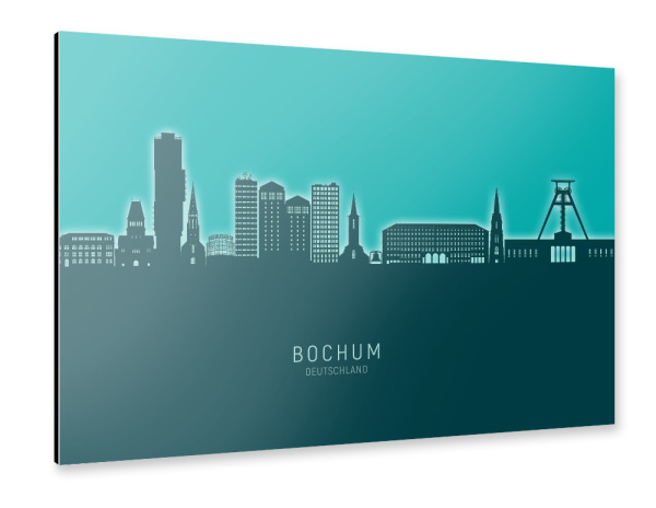 Alu-Dibond "Bochum Germany Skyline Glow Teal" 30x20 cm artboxONE