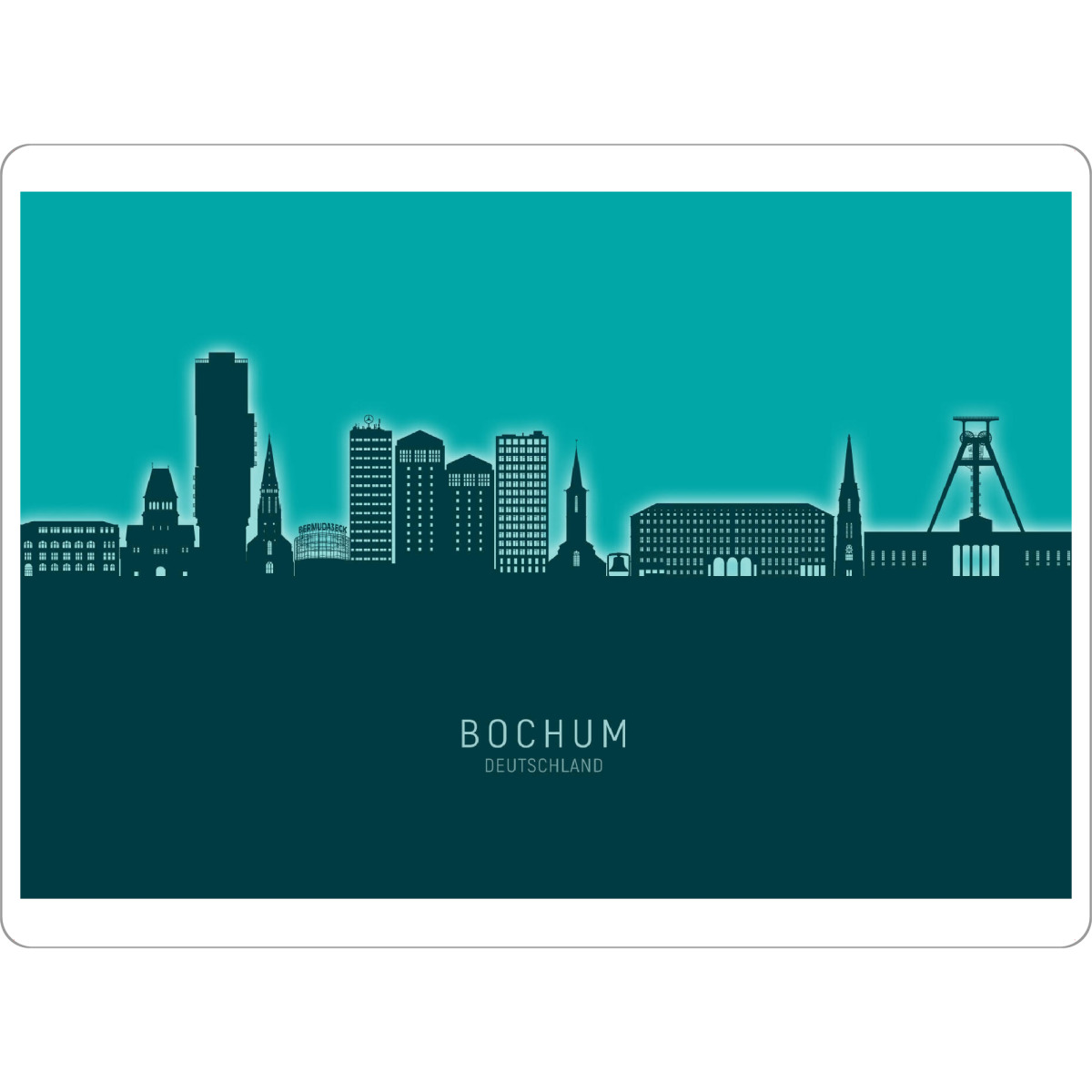 Tischset "Bochum Germany Skyline Glow Teal" artboxONE - Städte - Bochum,Deutschland,Skyline,Cityscape,Stadtbild,Watercolor,Painting,City,Stadt,Germany