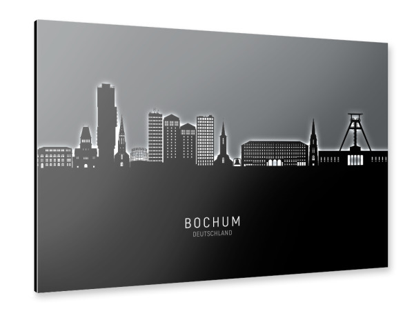 Alu-Dibond "Bochum Germany Skyline Glow White" 30x20 cm artboxONE
