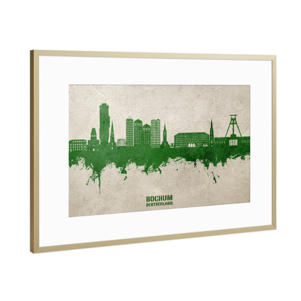 Poster mit Rahmen Gold "Bochum Germany Skyline PaintGreen" artboxONE - Städte