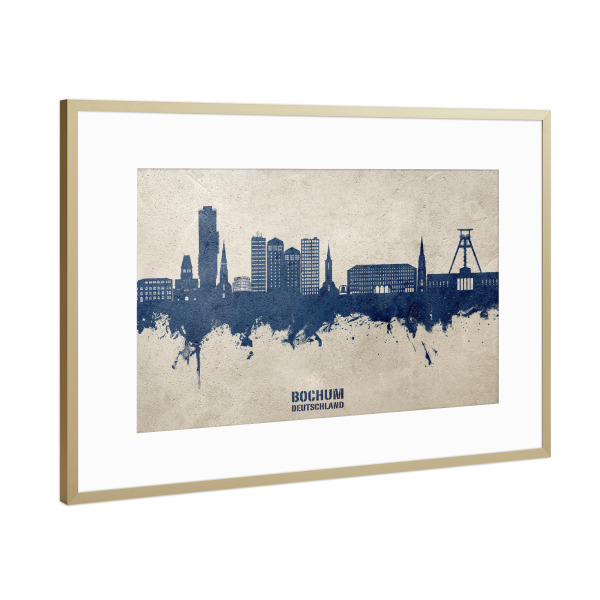 Poster mit Rahmen Gold "Bochum Germany Skyline PaintBlue" artboxONE - Städte