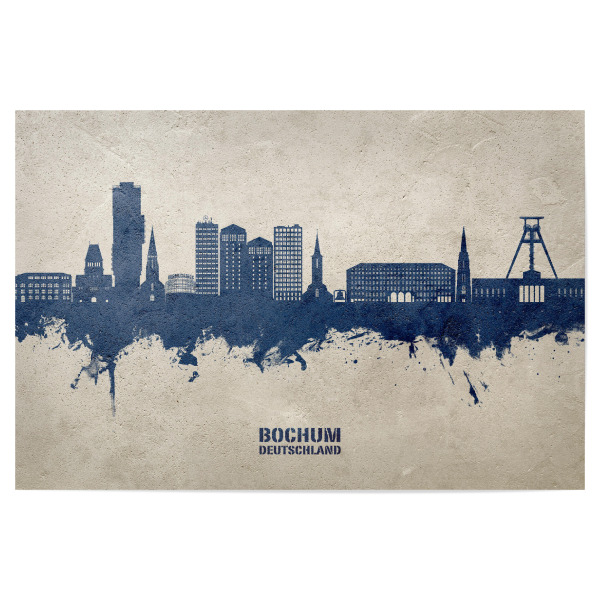 Poster "Bochum Germany Skyline PaintBlue" artboxONE - Städte - Bochum,Deutschland,Skyline,Cityscape,Stadtbild,Watercolor,Painting,City,Stadt,Germany