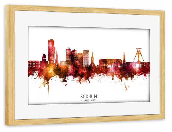 Poster mit Rahmen kiefer "Bochum Germany Skyline Red Name" artboxONE - Städte