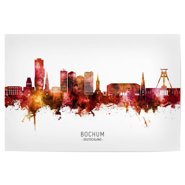 Poster 30x20 cm "Bochum Germany Skyline Red Name" artboxONE - Städte