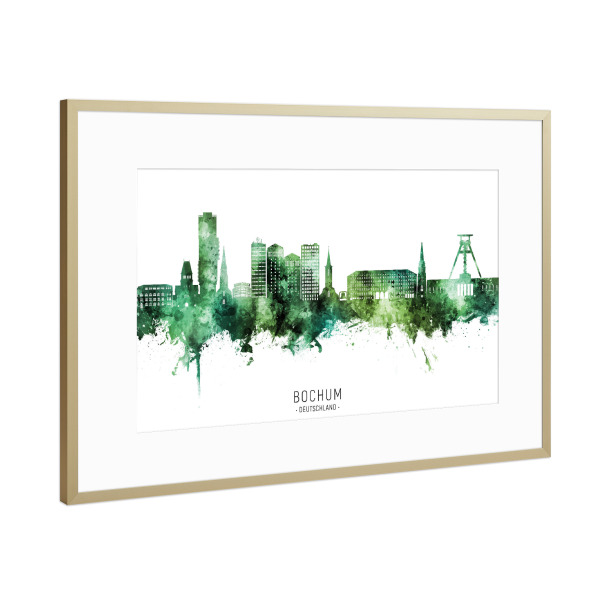 Poster mit Rahmen Gold "Bochum Germany Skyline Green Name" artboxONE - Städte