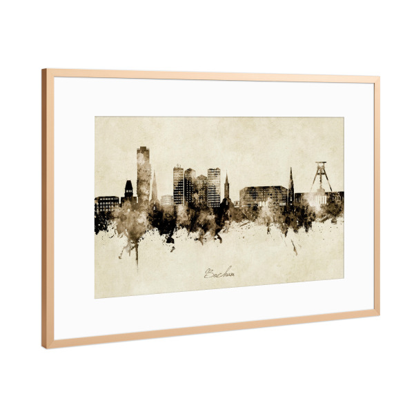 Poster mit Rahmen Kupfer "Bochum Germany Skyline Sepia" artboxONE - Städte