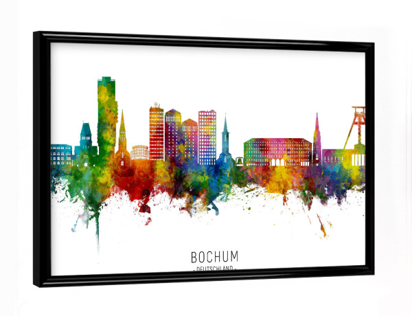 Poster mit schwarzem Rahmen "Bochum Germany Skyline txt" artboxONE - Städte
