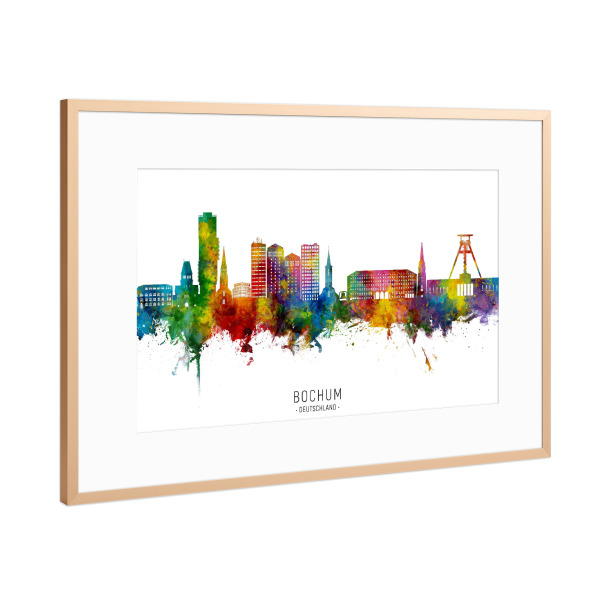Poster mit Rahmen Kupfer "Bochum Germany Skyline txt" artboxONE - Städte