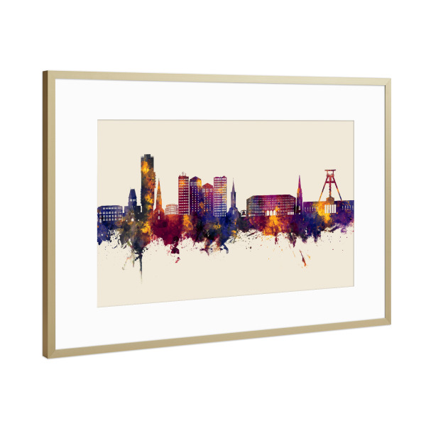 Poster mit Rahmen Gold "Bochum Germany Skyline Autumn" artboxONE - Städte