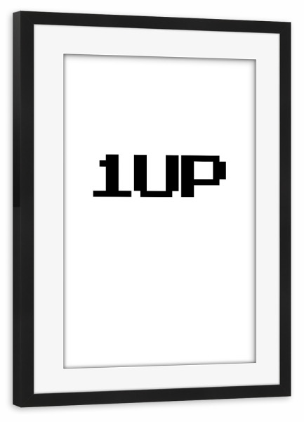 Poster mit Rahmen schwarz "1UP - LEVEL-ONE" artboxONE - Typografie,Film,Comic,Schwarzweiß,Lustig