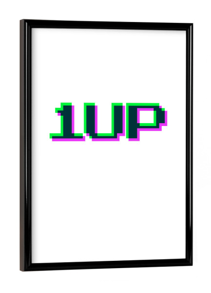 Poster mit schwarzem Rahmen "1UP - LEVEL-THREE" artboxONE - Typografie,Film,Comic,Schwarzweiß,Lustig