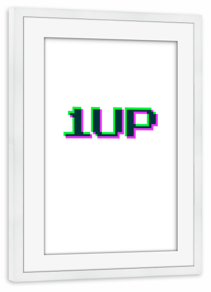 Poster mit Rahmen weiß "1UP - LEVEL-THREE" artboxONE - Typografie,Film,Comic,Schwarzweiß,Lustig