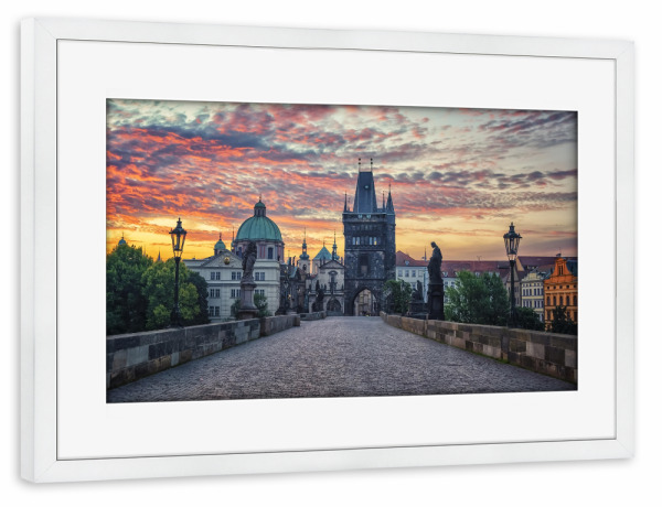 Poster mit Rahmen weiß "Charles Bridge sunrise" artboxONE - Städte,Reise,Architektur,Reise / Länder,Städte / Prag