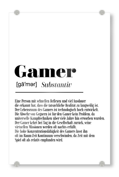 Acrylglasbild "Gamer Definition" artboxONE - Typografie,Fiktion,Für Papa,Männer
