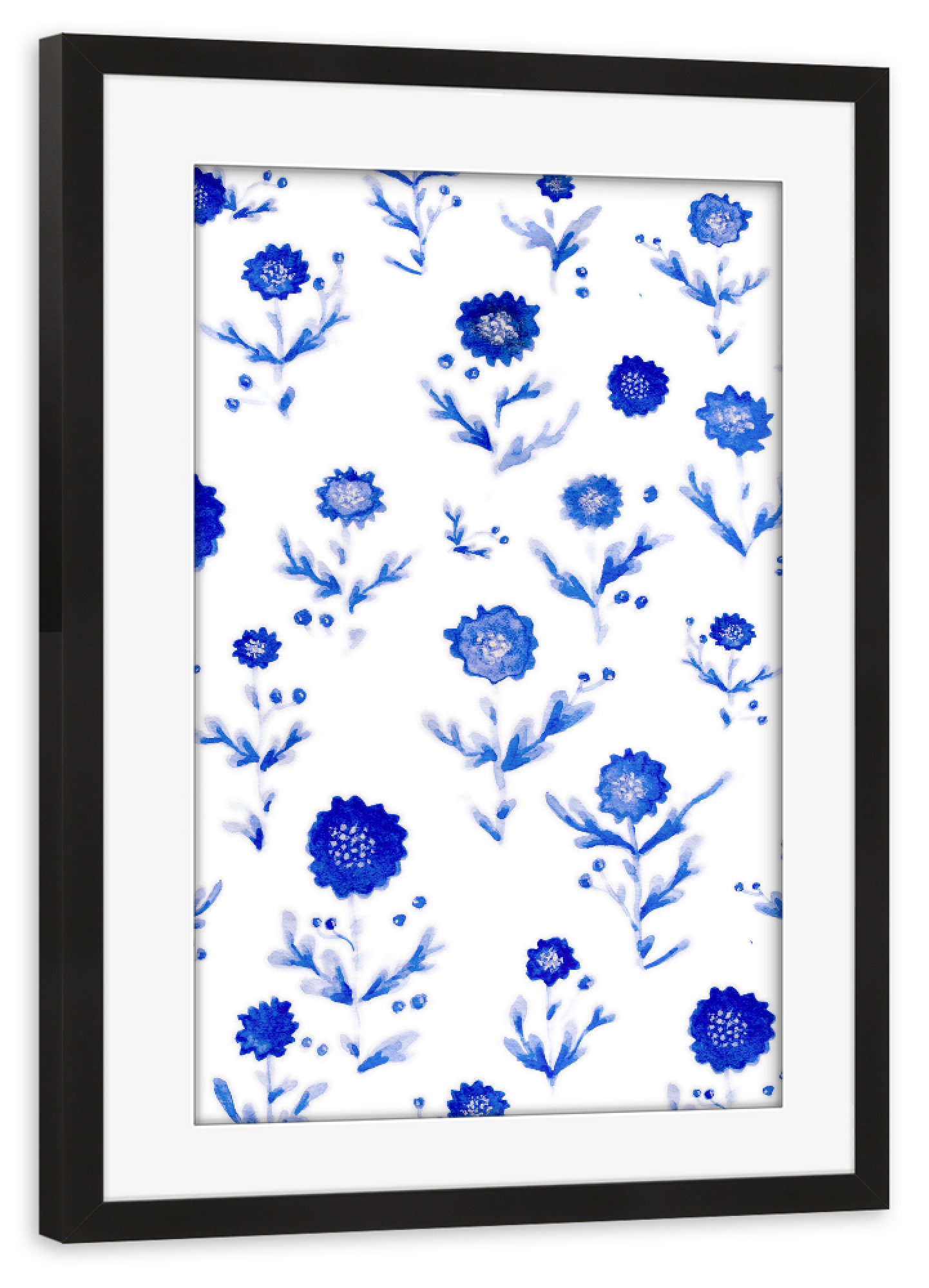 Poster mit Rahmen schwarz "Mssanderz - Aquarell Blaue Blüten" artboxONE - Natur,Floral