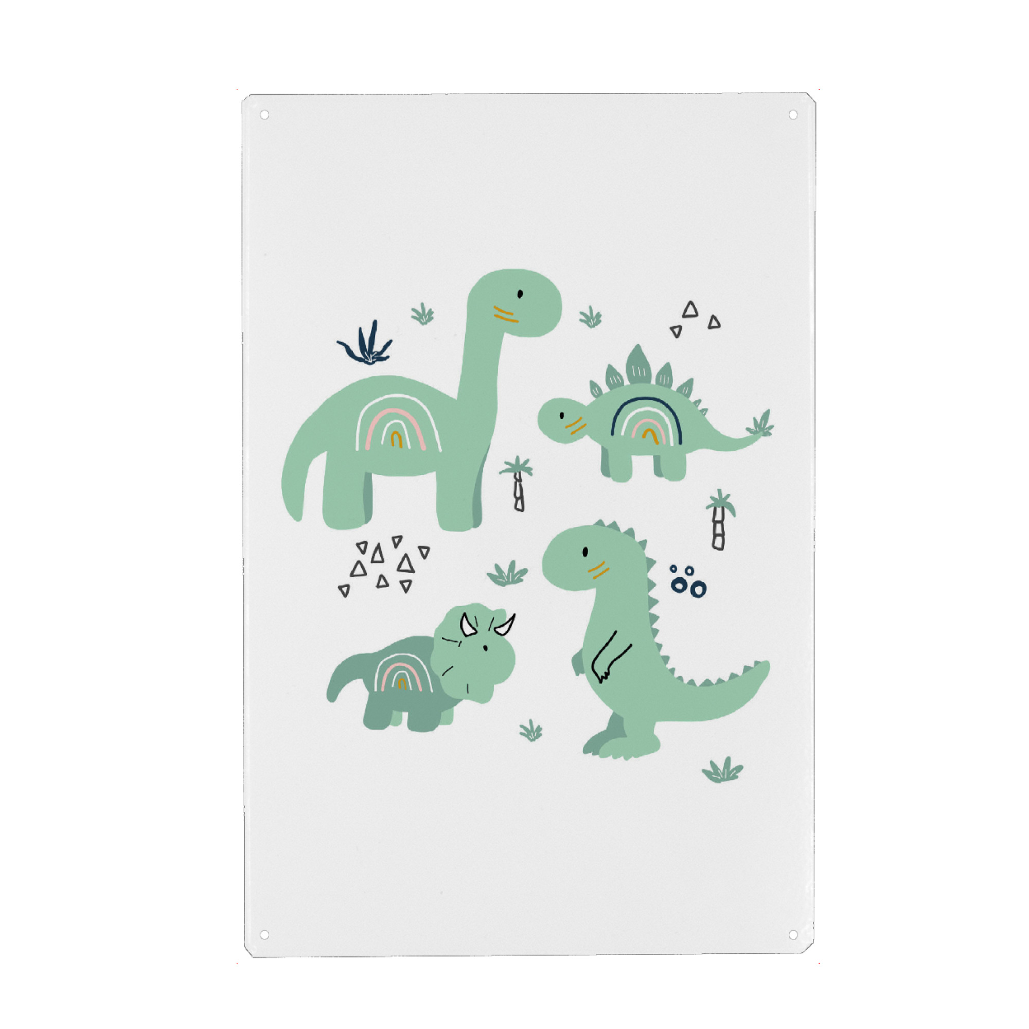 Holzbild "Dinosaurier mit Pflanzen" artboxONE - Natur,Für Kinder,Tiere,Comic