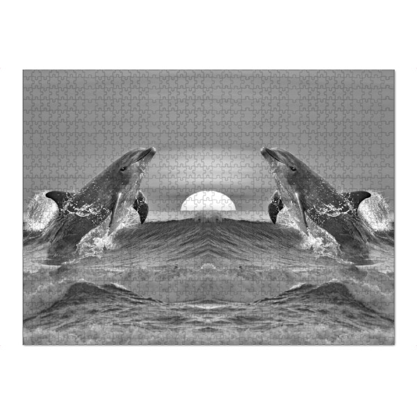 Puzzle Ravensburger "Fröhliche Delfine im Meer B+W" artboxONE - Tiere,Schwarzweiß,Reise / Strand und Meer,Unterwasser