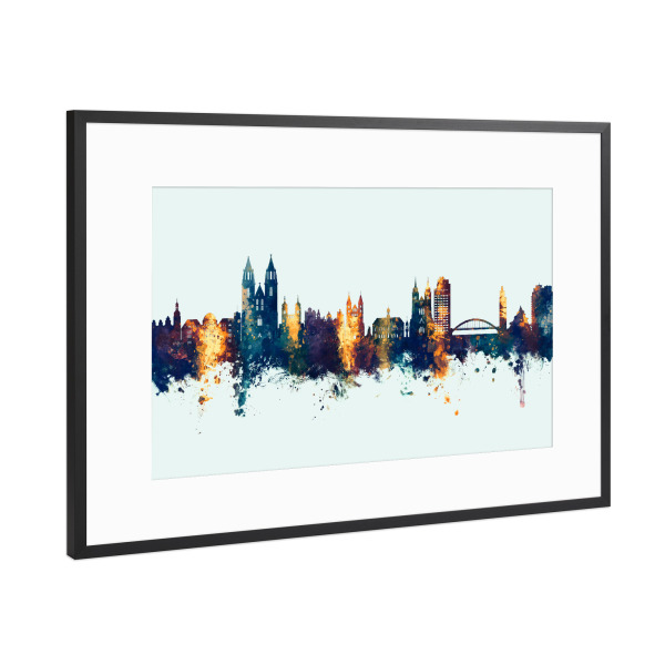 Poster mit Rahmen Schwarz (Metallic) "Magdeburg Germany Skyline Winter" artboxONE - Städte