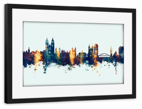 Poster mit Rahmen schwarz "Magdeburg Germany Skyline Winter" artboxONE - Städte