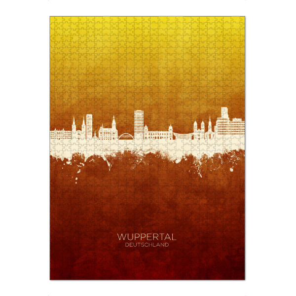 Puzzle Ravensburger "Wuppertal Skyline RedYellow" artboxONE - Städte - Wuppertal,Deutschland,Skyline,Cityscape,Stadtbild,Watercolor,Painting