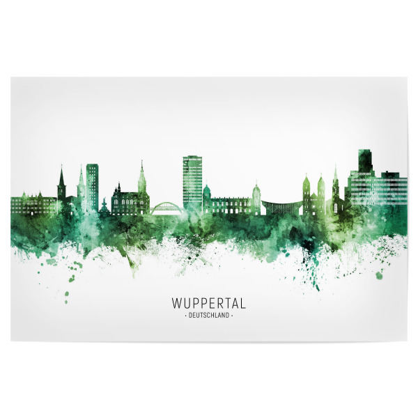 Poster 30x20 cm "Wuppertal Skyline Green Name" artboxONE - Städte - Wuppertal,Deutschland,Skyline,Cityscape,Stadtbild,Watercolor,Painting