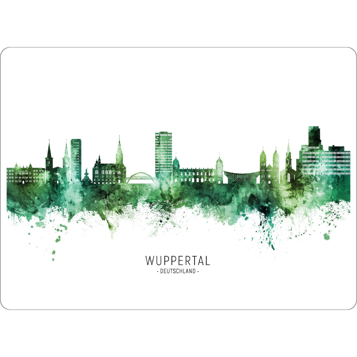 Tischset "Wuppertal Skyline Green Name" artboxONE - Städte - Wuppertal,Deutschland,Skyline,Cityscape,Stadtbild,Watercolor,Painting - Bild wuppertal