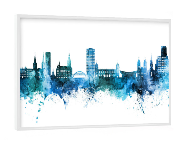 Poster mit weißem Rahmen "Wuppertal Germany Skyline Blue" artboxONE - Städte - Wuppertal,Deutschland,Skyline,Cityscape,Stadtbild,Watercolor,Painting