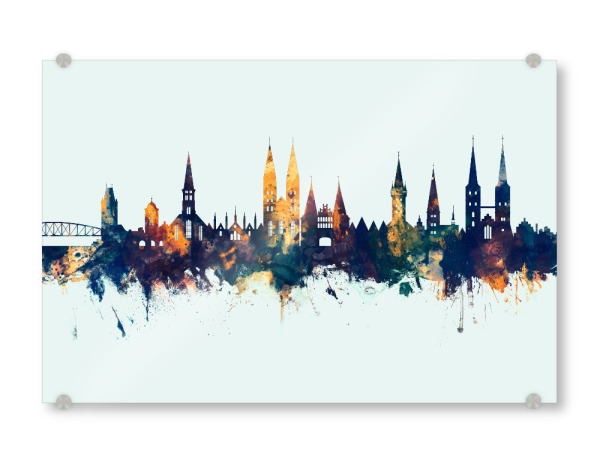 Acrylglasbild "Lubeck Germany Skyline Winter" artboxONE - Städte - Lubeck,Germany,Skyline,Cityscape,Stadtbild,Watercolor,Painting