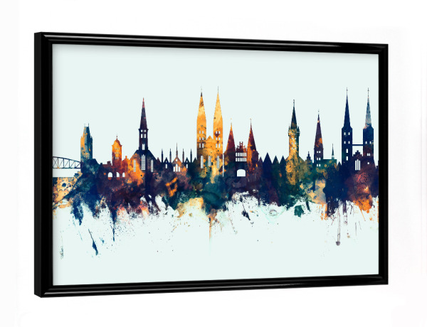 Poster mit schwarzem Rahmen "Lubeck Germany Skyline Winter" artboxONE - Städte - Lubeck,Germany,Skyline,Cityscape,Stadtbild,Watercolor,Painting