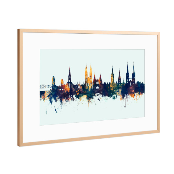 Poster mit Rahmen Kupfer "Lubeck Germany Skyline Winter" artboxONE - Städte - Lubeck,Germany,Skyline,Cityscape,Stadtbild,Watercolor,Painting