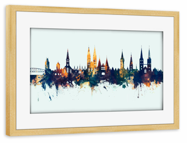 Poster mit Rahmen kiefer "Lubeck Germany Skyline Winter" artboxONE - Städte - Lubeck,Germany,Skyline,Cityscape,Stadtbild,Watercolor,Painting