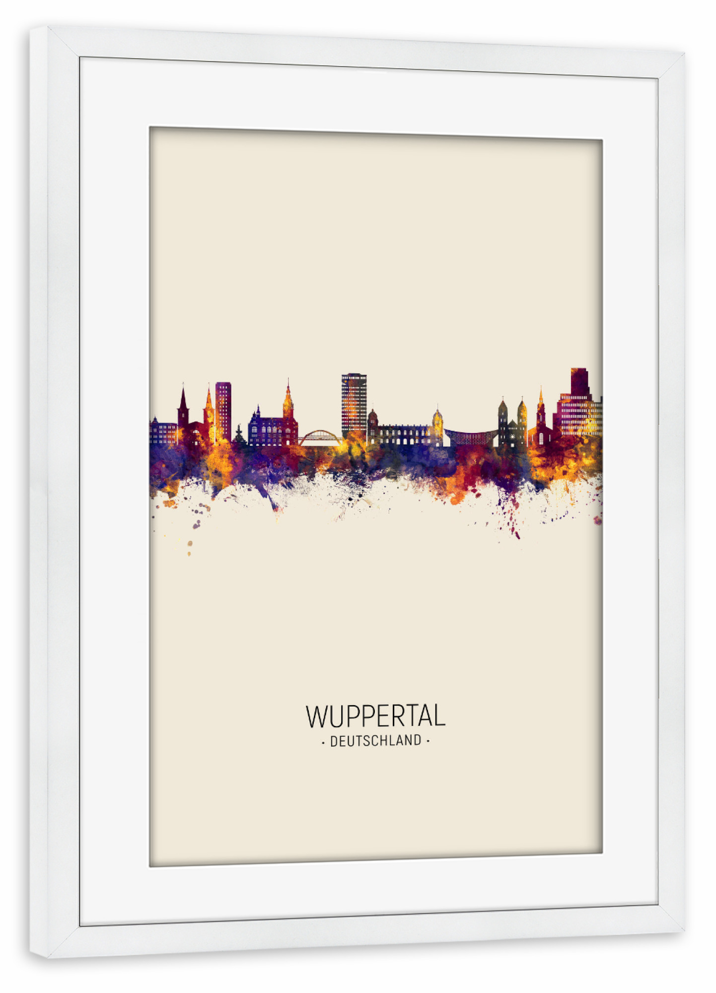 Poster mit Rahmen weiß "Wuppertal Germany Skyline Beige" artboxONE - Städte