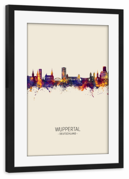 Poster mit Rahmen schwarz "Wuppertal Germany Skyline Beige" artboxONE - Städte