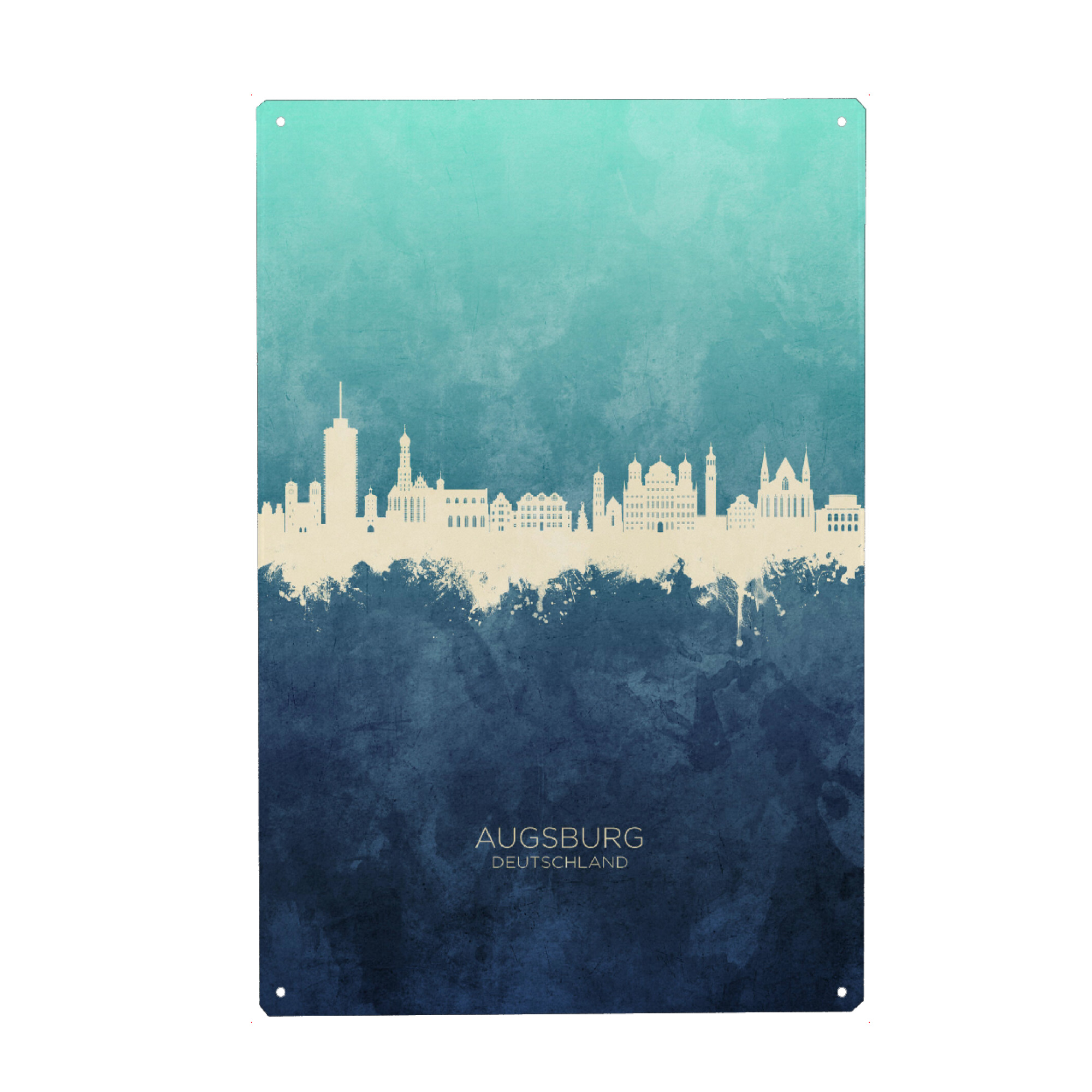 Metall Poster "Augsburg Germany Skyline NavyCyan" artboxONE - Städte