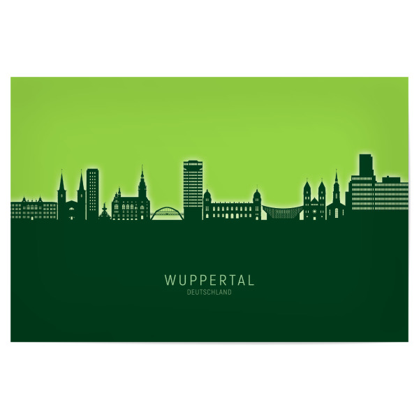 Poster "Wuppertal Skyline Glow Green" artboxONE - Städte - Wuppertal,Deutschland,Skyline,Cityscape,Stadtbild,Watercolor,Painting,City,Stadt,Germany