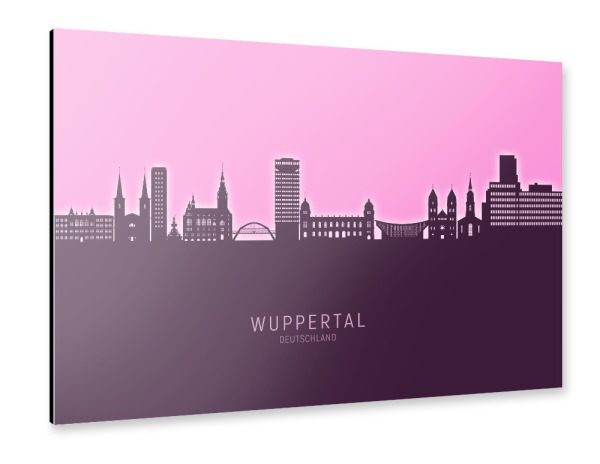 Alu-Dibond "Wuppertal Skyline Glow Pink" 30x20 cm artboxONE