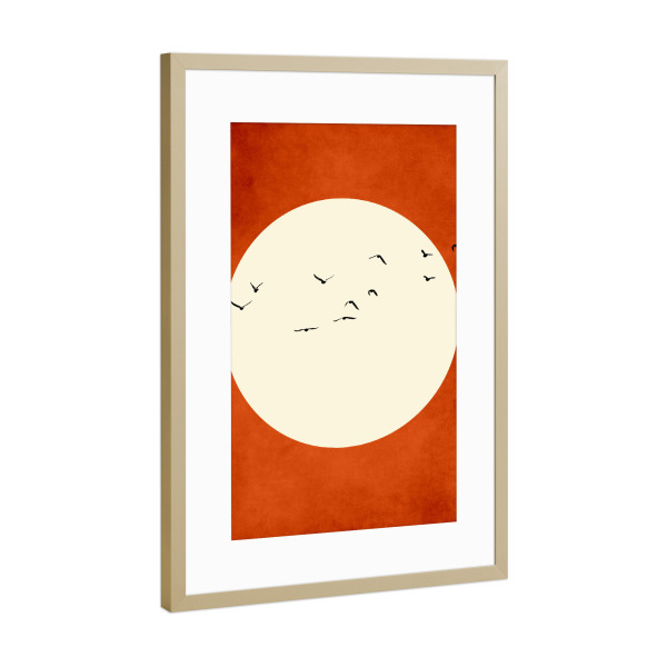Poster mit Rahmen Gold "Warming Feelings At Night" artboxONE - Tiere,Abstrakt - Sonnenuntergang,Vögel,Birds,Natur,Nature,Sunset,Abstract,Abstrakt