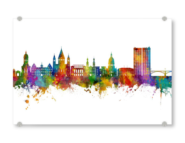 Acrylglasbild "Mainz Germany Skyline" artboxONE - Städte - Mainz,Deutschland,Skyline,Cityscape,Stadtbild,Watercolor,Painting,City,Stadt,Germany