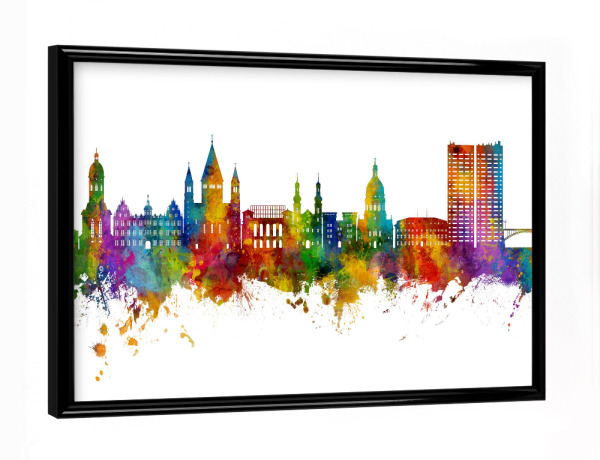 Poster mit schwarzem Rahmen "Mainz Germany Skyline" artboxONE - Städte